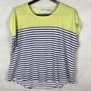 Chico's Women's Jewl Top Striped Cap Sleeve Pullover Size 3 (XL) Navy Yellow‎